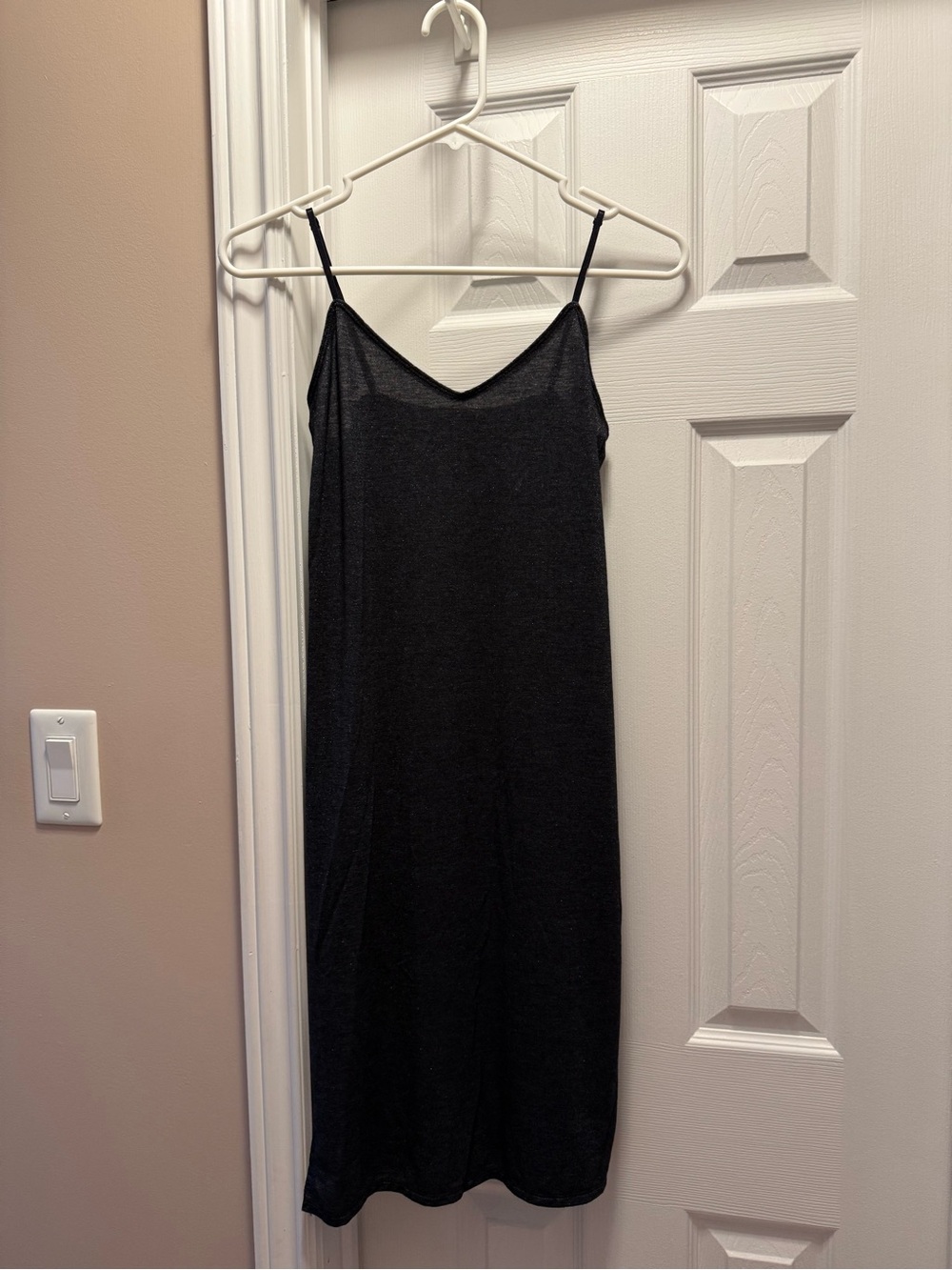 Women's TNA Black Slip Midi Dress with Spaghetti Straps
